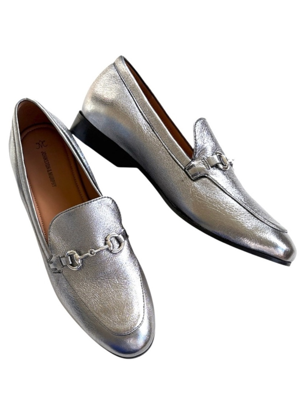 Like New Johnston & Murphy Leather Ali Bit Loafers Silver Size 9.5 Retail $158